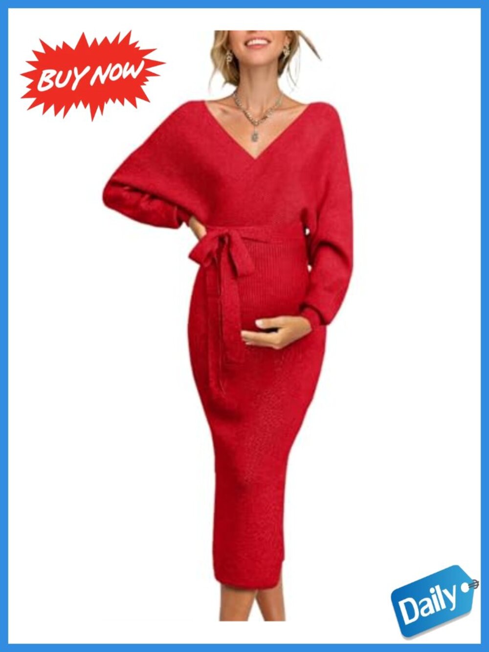 Maternity Nursing Wrap Dress Long Sleeve V-Neck Knit Maxi